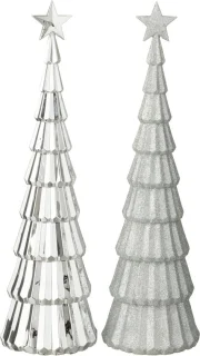 J-Line kerstboom decoratie - kunststof - zilver - 2 stuks