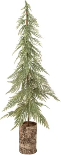 J-Line kerstboom met houten voet - polyethyleen - donkergroen/naturel - medium