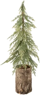 J-Line kerstboom met houten voet - small - donkergroen/naturel