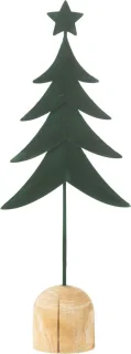 J-Line kerstboom op voet met ster - metaal/hout - donkergroen - small