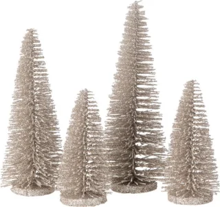 J-Line kerstboomdecoratie glitter kunststof greige 4 stuks