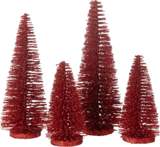 J-Line kerstboomdecoratie kunststof rood - doos van 4