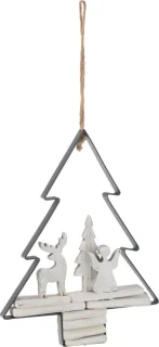J-line kersthanger kerstboom + figuren hout/metaal wit