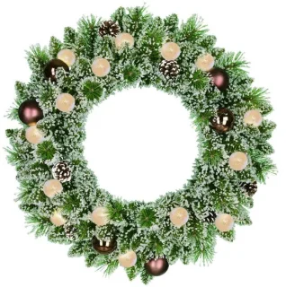 Kaprun wreath groen frosted koper 15L 120 tips met verlichting h10xd60 cm kunstkerstkrans