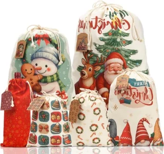 Kerst canvas cadeauzakken - set van 6 (extra groot)