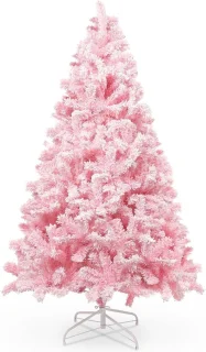 kerstboom 180 cm gevlokt roze PVC dennenbladeren stevige basis