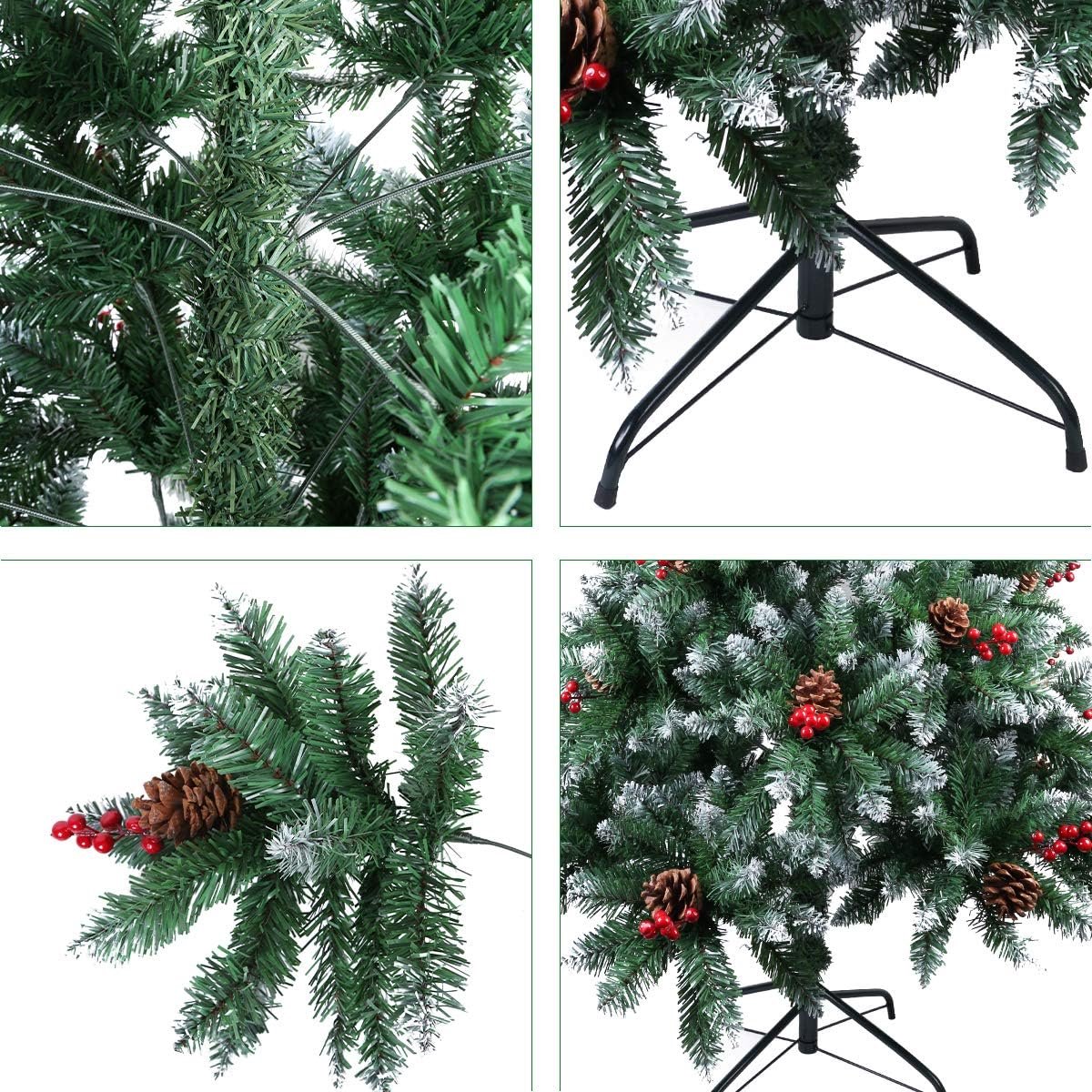 Kerstboom 1.8m Sneeuw Kunstkerstboom met Dennenappels en Rode Bessen
