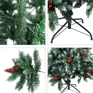 Kerstboom 1.8m Sneeuw Kunstkerstboom met Dennenappels en Rode Bessen