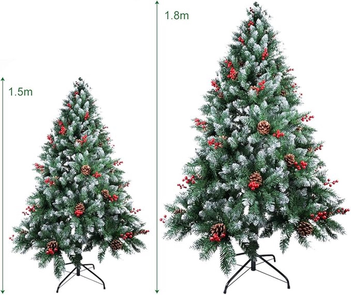Kerstboom 1.8m Sneeuw Kunstkerstboom met Dennenappels en Rode Bessen