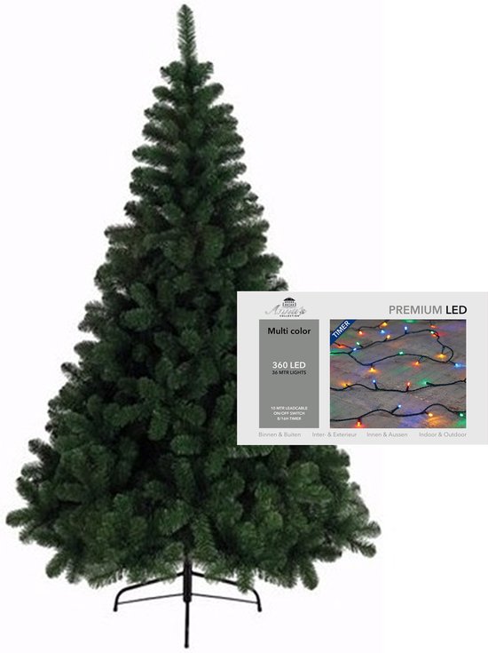 Kerstboom 210 cm met gekleurde LED verlichting