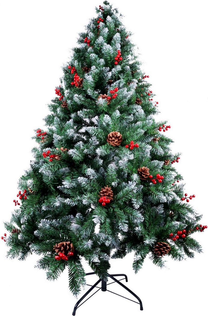 Kerstboom 6ft kunst met dennenappels en rode bessen