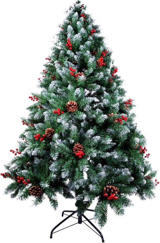 Kerstboom 6ft kunst met dennenappels en rode bessen