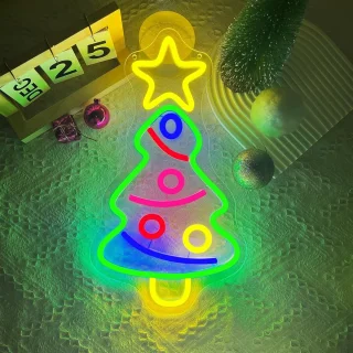 Kerstboom acryl LED neonreclame 40 x 22 cm