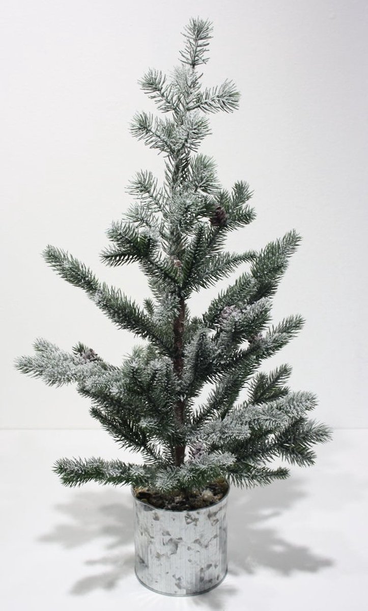 Kerstboom besneeuwd Ø32x66cm in metalen pot