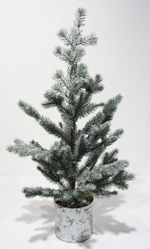 Kerstboom besneeuwd Ø32x66cm in metalen pot