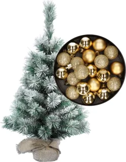 Kerstboom Kunst 35 cm Mini Met Goud Kerstballen