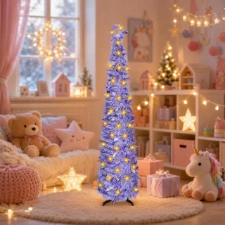 Kerstboom kunstmatig smal opvouwbaar met standaard 150 cm paars