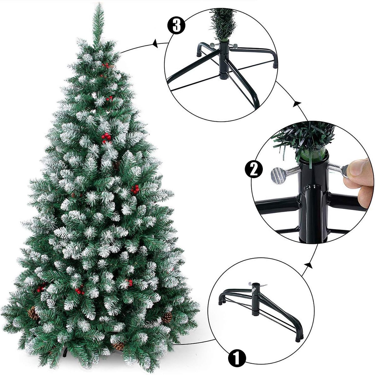 Kerstboom kunstspar 120-210 cm met dennenappels en bessen