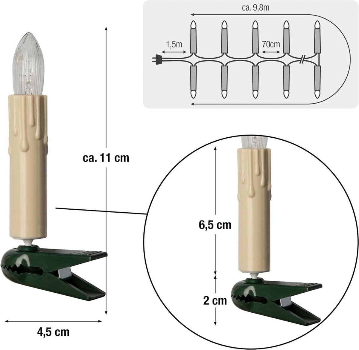 Kerstboom Lichtketting 15 Boomkaarsen 9.8m Made in Germany 430134