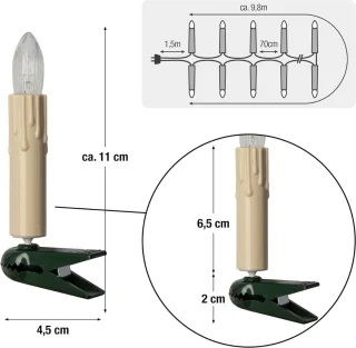 Kerstboom Lichtketting 15 Boomkaarsen 9.8m Made in Germany 430134