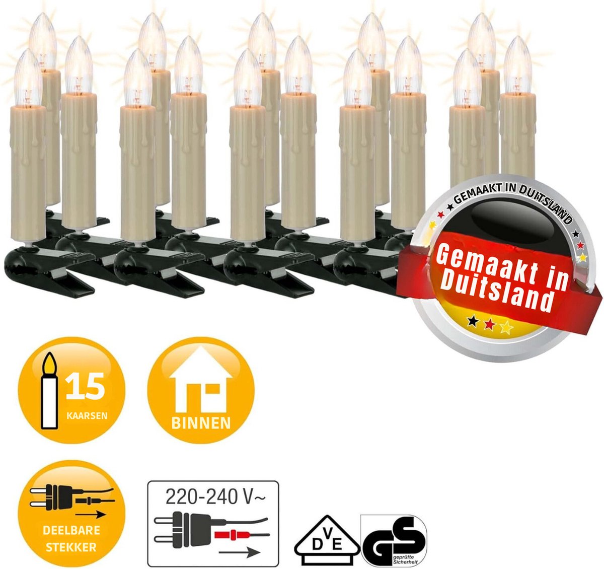 Kerstboom Lichtketting 15 Boomkaarsen 9.8m Made in Germany 430134