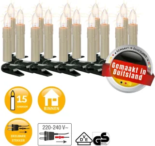 Kerstboom Lichtketting 15 Boomkaarsen 9.8m Made in Germany 430134