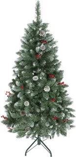 Kerstboom met dennenappels en rode bessen - groen