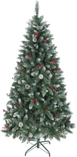 Kerstboom met dennenappels en rode bessen – groen