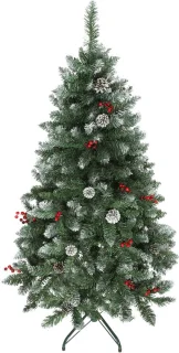 Kerstboom met dennenappels en rode bessen