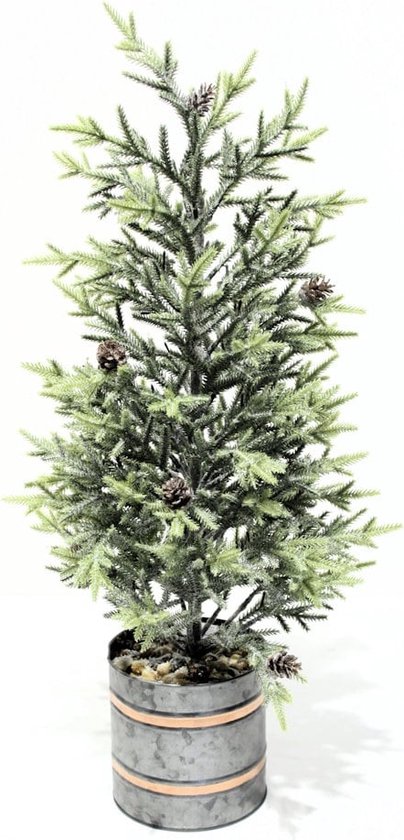 Kerstboom met dennenappels Ø25x60cm metalen pot