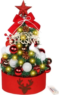 Kerstboom met led-licht - rood - 45 cm - mini kunstkerstboom