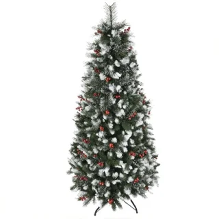 Kerstboom met sneeuw en rode bessen, 70 x 180 cm