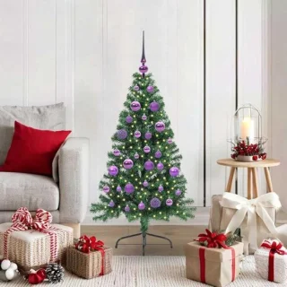 Kerstboom met verlichting 120 cm groen inclusief ballen en punt