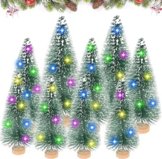 Kerstboom met verlichting, set van 9 kleine kunstbomen met sneeuw