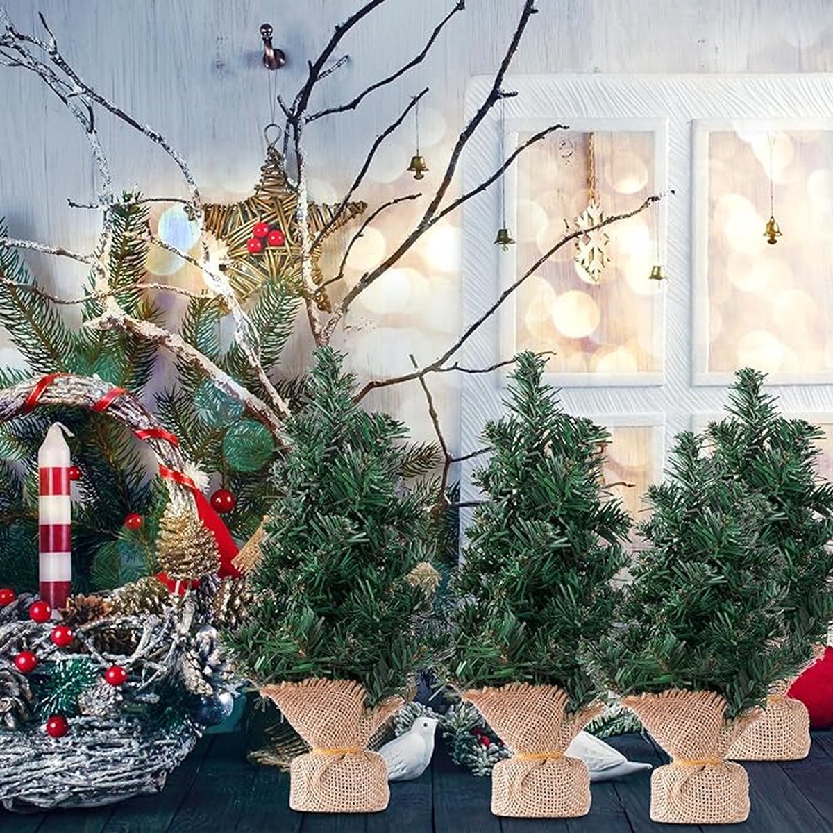 Kerstboom Mini 6st 20/30cm Kunststof met Voet