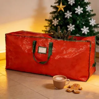 Kerstboom opbergzak met rits - 122x38x51cm - rood