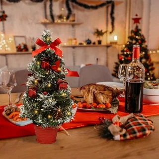 Kerstboom plant - Rood - Plastic - Kunstmatige kerstbloem potdecoratie