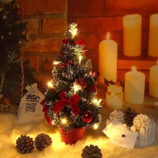 Kerstboom plant - Rood - Plastic - Kunstmatige kerstbloem potdecoratie