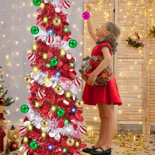 Kerstboom Pop-up 150 cm - Rood/Zilver Glitter