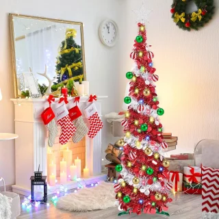Kerstboom Pop-up 150 cm - Rood/Zilver Glitter