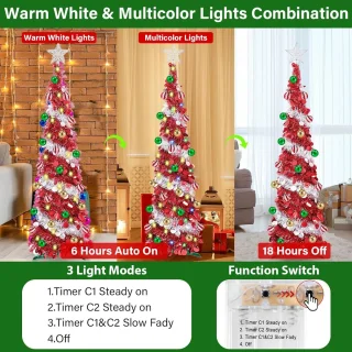 Kerstboom Pop-up 150 cm - Rood/Zilver Glitter