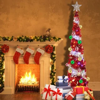 Kerstboom Pop-up 150 cm - Rood/Zilver Glitter