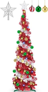 Kerstboom Pop-up 150 cm - Rood/Zilver Glitter