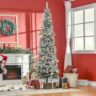 Kerstboom Smal 225 cm Wit/Groen