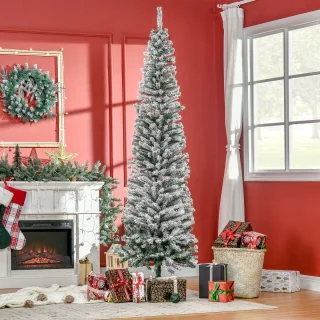 Kerstboom Smal 225 cm Wit/Groen