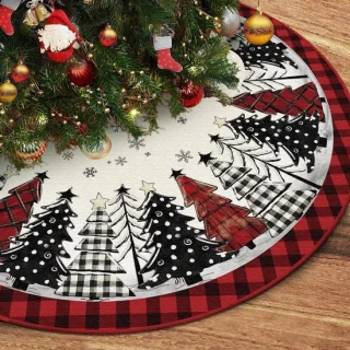 Kerstboomdeken rond 122 cm - Rood en zwart buffalo check