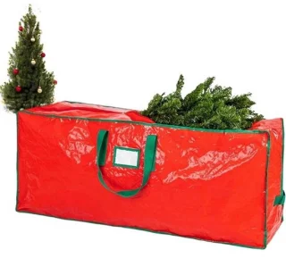 Kerstboomopbergtas met rits – 122 × 38 × 51 cm – rood