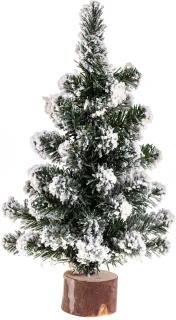 Kerstboompje met kunstsneeuw 25 cm op houten voet