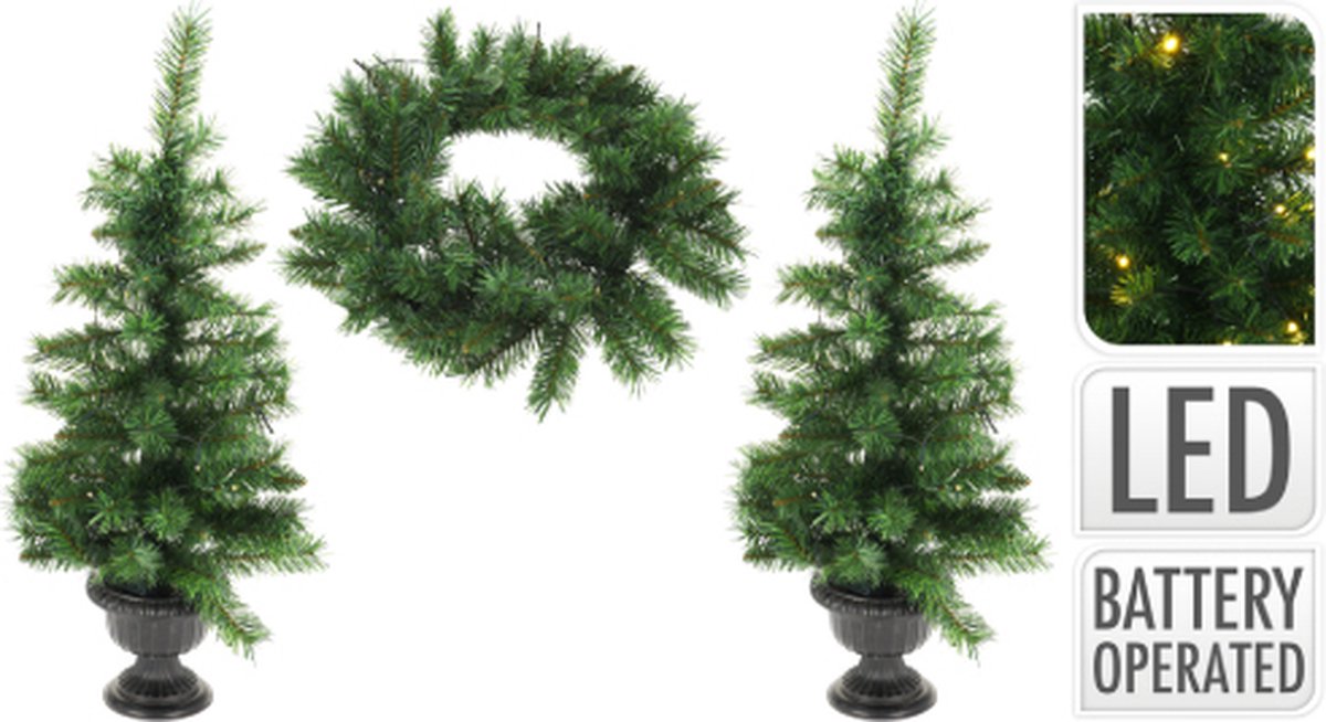 Kerstverlichting set 3-delig LED bomen en krans