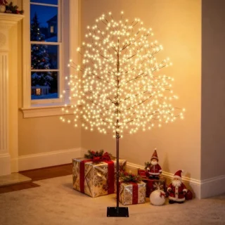 Kerstverlichting voor buiten met warmwitte lichtflitsparels, dennenboom en timer